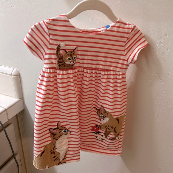 Baby Boden Other - Striped baby girl dress with appliqué cats by Baby Boden size 9-12 months